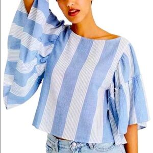American Eagle Striped Ruffle Crop Blouse